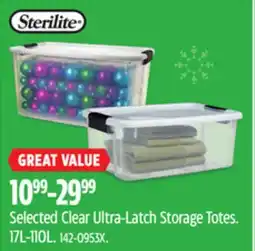 Canadian Tire Sterilite Selected Clear Ultra-Latch Storage Totes. 17L-110L offer