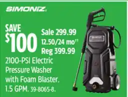 Canadian Tire Simoniz 2100-PSI Electric Pressure Washer with Foam Blaster. 1.5 GPM offer