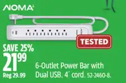 Canadian Tire NOMA 6-Outlet Power Bar with Dual USB offer
