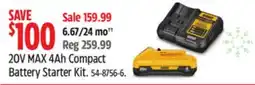 Canadian Tire DEWALT 20V MAX 4Ah Compact Battery Starter Kit offer