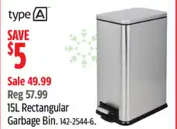 Canadian Tire typeA 15L Rectangular Garbage Bin offer