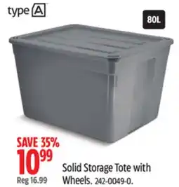 Canadian Tire type A Solid Storage Tote with Wheels offer