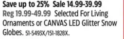 Canadian Tire FOR LIVING Selected For Living Ornaments or CANVAS LED Glitter Snow Globes offer