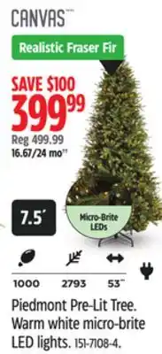 Canadian Tire CANVAS Piedmont Pre-Lit Tree. Warm white micro-brite LED lights offer