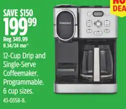 Canadian Tire Cuisinart 12-Cup Drip and Single-Serve Coffeemaker. Programmable. 6 cup sizes offer
