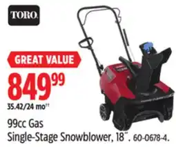 Canadian Tire TORO 99cc Gas Single-Stage Snowblower offer