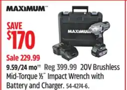 Canadian Tire MAXIMUM 20V Brushless Mid-Torque 1⁄2˝ Impact Wrench with Battery and Charger offer
