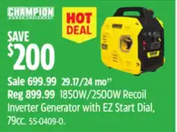 Canadian Tire Champion 1850W/2500W Recoil Inverter Generator with EZ Start Dial, 79cc offer