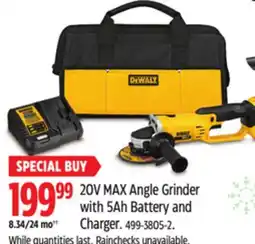 Canadian Tire DEWALT 20V MAX Angle Grinder with 5Ah Battery and Charger offer