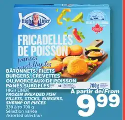 Marches Tradition HIGH LINER FROZEN BREADED FISH FILLETS, STICKS, BURGERS, SHRIMP OR PIECES offer
