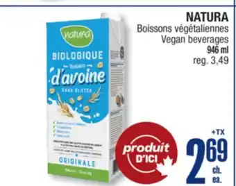 Jean Coutu NATURA Vegan beverages offer