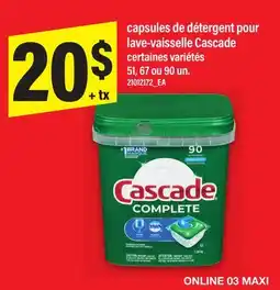 Maxi CAPSULES DE DÉTERGENT POUR LAVE-VAISSELLE CASCADE, 51, 67 OU 90 UN offer
