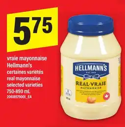 Maxi VRAIE MAYONNAISE HELLMANN'S | REAL MAYONNAISE, 750-890 mL offer