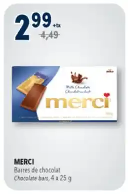 Familiprix MERCI, Chocolate bars, 4 x 25 g offer