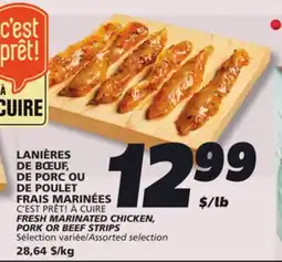 IGA C'EST PRÊT! À CUIRE FRESH MARINATED CHICKEN, PORK OR BEEF STRIPS offer