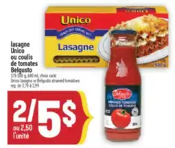 Marché Adonis LASAGNE UNICO OU COULIS DE TOMATES BELGUSTO | UNICO LASAGNA OR BELGUSTO STRAINED TOMATOES offer