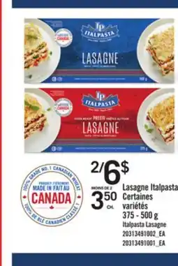 Provigo ITALPASTA LASAGNE, 375 - 500 g offer