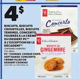 Provigo PC COOKIES, COOKIE CHIPS SOFT BAKED, CONCERTO, CREME FILLED OR DESSERT COOKIES, 170-300 G offer