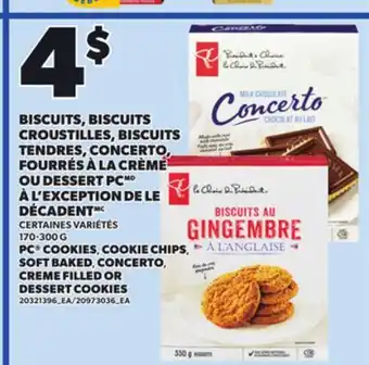 Provigo PC COOKIES, COOKIE CHIPS SOFT BAKED, CONCERTO, CREME FILLED OR DESSERT COOKIES, 170-300 G offer