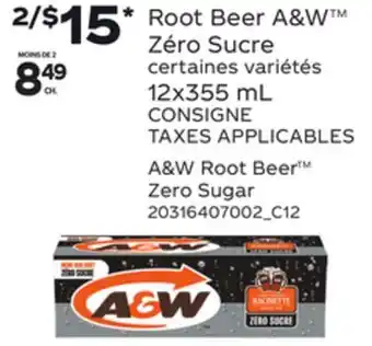 Provigo A&W ROOT BEER ZERO SUGAR, 12X355 ML offer