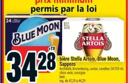 Super C bière Stella Artois, Blue Moon, Sapporo Archibald, Kronenbourg, caisse | beer offer