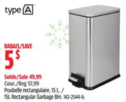 Canadian Tire Type A 15L Rectangular Garbage Bin offer