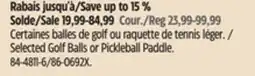Canadian Tire Selected Golf Balls or Pickleball Paddle offer
