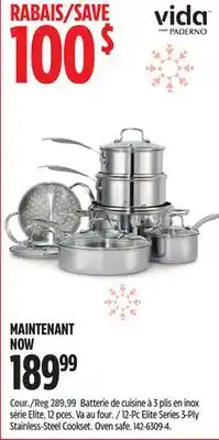 Canadian Tire 12-Pc Elite Series 3-Ply Stainless-Steel Cookset offer