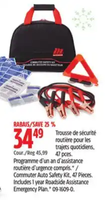 Canadian Tire Commuter Auto Safety Kit, 47 Pieces. Includes 1 year Roadside Assistance Emergency Plan offer