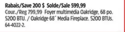 Canadian Tire Oakridge 68˝ Media Fireplace. 5200 BTUs offer