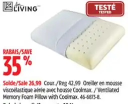Canadian Tire For Living Ventilated Memory Foam Pillow with Coolmax offer
