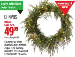 Canadian Tire 24˝ Battery- Operated Pre-Lit Ashford Cedar Wreath offer