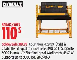 Canadian Tire DeWALT 2-Shelf Industrial Workbench, 491⁄2˝ W. Supports up to 3000 lbs offer