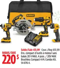 Canadian Tire DEWALT 20V MAX Brushless Compact 4-Pc Combo Kit offer