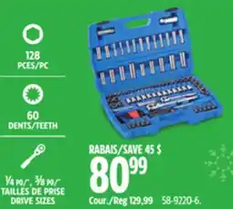 Canadian Tire Mastercraft Socket Set, 128-pc, SAE / Metric, CRV, Nickel-Chrome Plating offer