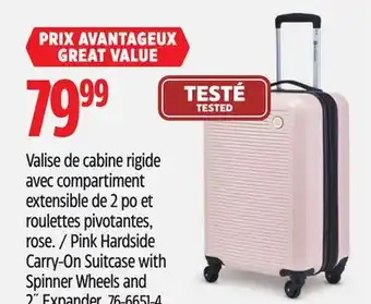 Canadian Tire Valise de cabine rigide avec compartiment extensible de 2po et roulettes pivotantes, rose offer