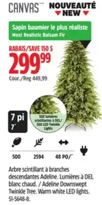 Canadian Tire Adeline Downswept Twinkle Tree. Warm white LED lights offer