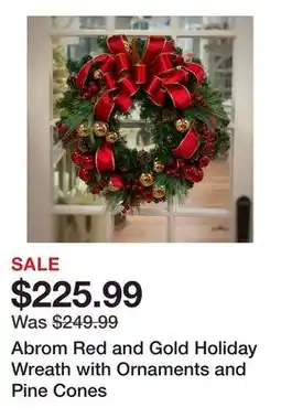 Wayfair Abrom Red and Gold Holiday Wreath with Ornaments and Pine Cones offer