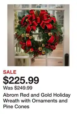 Wayfair Abrom Red and Gold Holiday Wreath with Ornaments and Pine Cones offer