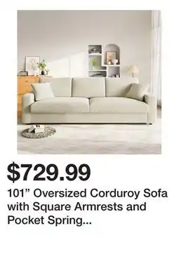 Wayfair 101 Oversized Corduroy Sofa with Square Armrests and Pocket Spring Cushion Seat - Beige offer