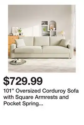 Wayfair 101 Oversized Corduroy Sofa with Square Armrests and Pocket Spring Cushion Seat - Beige offer