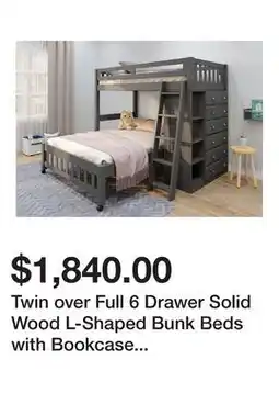 Wayfair Twin over Full 6 Drawer Solid Wood L-Shaped Bunk Beds with Bookcase by Discovery World Furniture offer