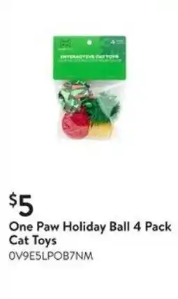 Walmart One Paw Holiday Ball 4 Pack Cat Toys offer
