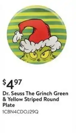 Walmart Dr. Seuss The Grinch Green & Yellow Striped Round Plate offer
