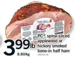 Fortinos PC SPIRAL-SLICED OR APPLEWOOD OR HICKORY SMOKED BONE-IN HALF HAM offer