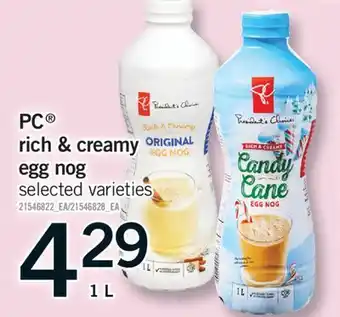 Fortinos PC RICH & CREAMY EGG NOG, 1 L offer