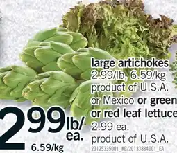 Fortinos LARGE ARTICHOKES 2.99/LB offer