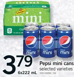 Fortinos PEPSI MINI CANS, 6X222 ML offer