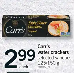 Fortinos CARR'S WATER CRACKERS, 125/150 G offer
