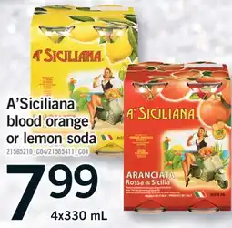 Fortinos A'SICILIANA BLOOD ORANGE OR LEMON SODA, 4X330 ML offer